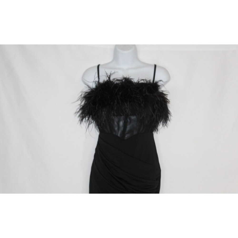 Dear Moon women's black formal gown size 1 stretch feather neckline corset ruche - Picture 4 of 15